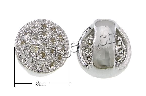 Encanto deslizadero de latón, metal, Redondo aplanado, chapado, micro arcilla de zirconia cúbica, más colores para la opción, 8x8x6mm, agujero:aproximado 3x5mm, Vendido por UD