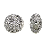 Cubic Zirconia Micro Pave Brass Beads, Flat Oval, plated, micro pave cubic zirconia Approx 2mm 