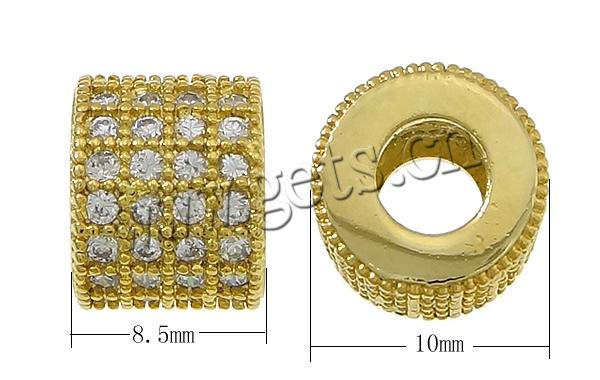 Cúbicos Circonia de Micro pavimenta Latón Europeo bolas, metal, Columna, chapado, micro arcilla de zirconia cúbica & sin rosca, más colores para la opción, 8.5x10mm, agujero:aproximado 5mm, Vendido por UD