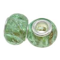 Silber Doppel-Kern-Lampwork-Europa-Perlen, Lampwork, Rondell, antik silberfarben plattiert, Kupfernickel-Dual-Core ohne troll, keine, 14x9mm, Bohrung:ca. 5mm, verkauft von PC