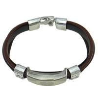 Men Bracelet, Zinc Alloy, with Cowhide & Rubber, plated Approx 7-8 Inch 