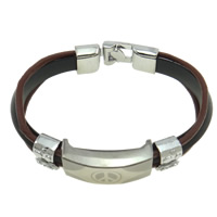 Men Bracelet, Zinc Alloy, with Cowhide & Rubber, plated Approx 7-8 Inch 