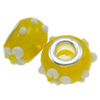 Perles murano European plaqué d'argent avec double noyau , chalumeau, rondelle, Plaqué de couleur d'argent, noyau double de pacfung sans filetage, Jaune Environ 5mm, Vendu par PC