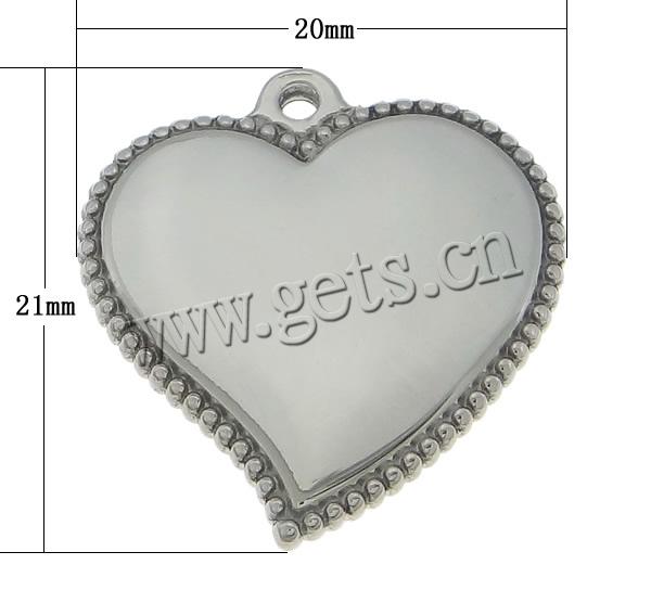 Stainless Steel Tag Charm, Heart, Customized, original color, 20x21x2.8mm, Hole:Approx 1.5mm, Sold By PC