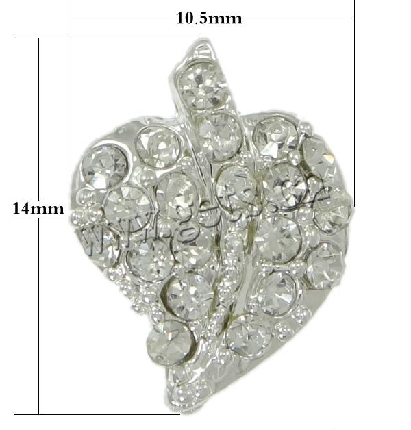 Conector de aleación de Zinc de diamantes de imitación, Hoja, chapado, con diamantes de imitación, más colores para la opción, libre de níquel, plomo & cadmio, 14x10.5mm, agujero:aproximado 1mm, Vendido por UD