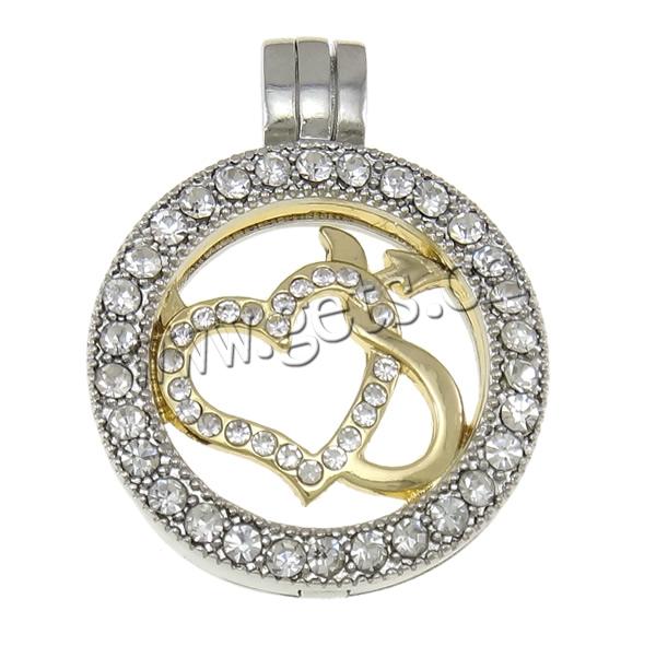 Zinc Alloy Floating Charm Pendant, Flat Round, plated, Customized & with rhinestone, more colors for choice, nickel, lead & cadmium free, 28x36x6mm, Hole:Approx 4x6mm, Sold By PC