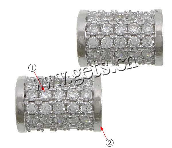 Cuentas Zirconia micro pavimenta cúbicos, metal, Columna, chapado, micro arcilla de zirconia cúbica, más colores para la opción, 9x6mm, agujero:aproximado 2.5mm, Vendido por UD