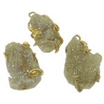 Cuarzo natural Druzy Colgantes, abalorio de citrino, con metal, Pepitas, chapado en color dorado, Birthstone noviembre, libre de níquel, plomo & cadmio, 20-26mm, agujero:aproximado 3mm, 30PCs/Caja, Vendido por Caja