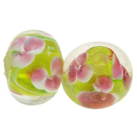 Raffinierte Glasperlen, Lampwork, Rondell, mit Blumenmuster, keine, 12x7mm, Bohrung:ca. 2.5mm, verkauft von PC