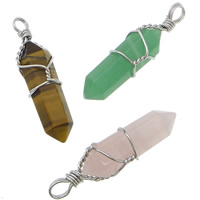 Gemstone Brass Pendants, pendulum, platinum color plated 11.5-12x38-40x11.5-12mm Approx 3.8mm 