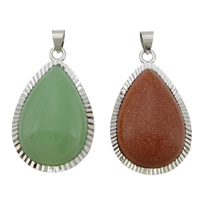 Gemstone Brass Pendants, Teardrop, platinum color plated Approx 