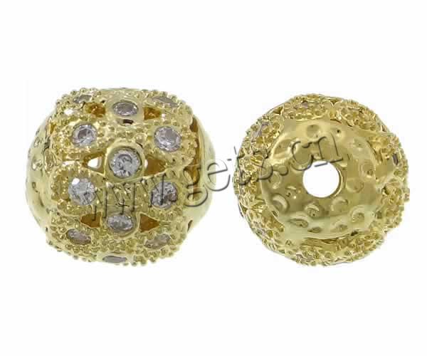 Cubic Zirconia Micro Pave Brass Beads, Round, plated, micro pave cubic zirconia & hollow, more colors for choice, 9x8.5mm, Hole:Approx 2mm, Sold By PC