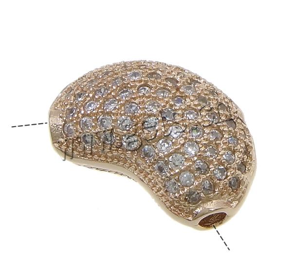 Cubic Zirconia Micro Pave Brass Beads, Bean, plated, micro pave cubic zirconia, more colors for choice, 14x9x7mm, Hole:Approx 2mm, Sold By PC