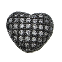 Cubic Zirconia Micro Pave Brass Beads, Heart, plated, micro pave cubic zirconia & hollow Approx 1.8mm 