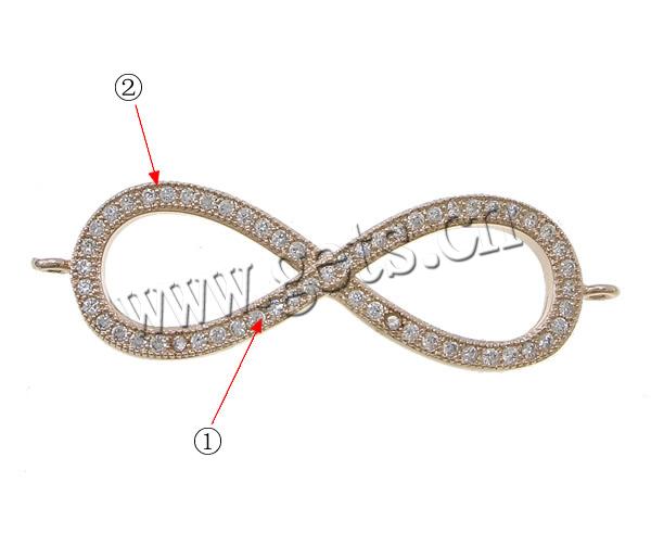 Цирконий Микро вымощает Латунный разъем, Латунь, Бесконечные, Другое покрытие, инкрустированное микро кубического циркония & 1/1 петля, Много цветов для выбора, 42x13x2mm, отверстие:Приблизительно 1.5mm, продается PC