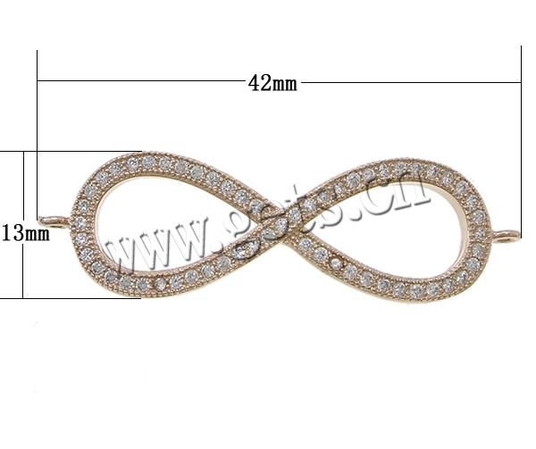 Цирконий Микро вымощает Латунный разъем, Латунь, Бесконечные, Другое покрытие, инкрустированное микро кубического циркония & 1/1 петля, Много цветов для выбора, 42x13x2mm, отверстие:Приблизительно 1.5mm, продается PC