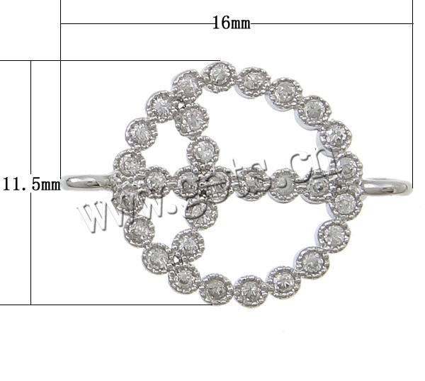 Befestiger Zirkonia Messing Schmuckverbinder, Frieden Logo, plattiert, Micro pave Zirkonia & 1/1-Schleife, keine, 16x11.5x1.8mm, Bohrung:ca. 1.5mm, verkauft von PC