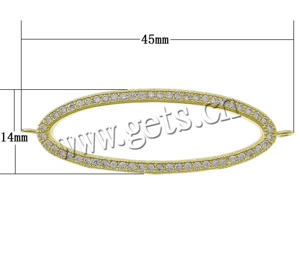 Befestiger Zirkonia Messing Schmuckverbinder, flachoval, plattiert, Micro pave Zirkonia & 1/1-Schleife, keine, 45x14x2mm, Bohrung:ca. 1.5mm, verkauft von PC