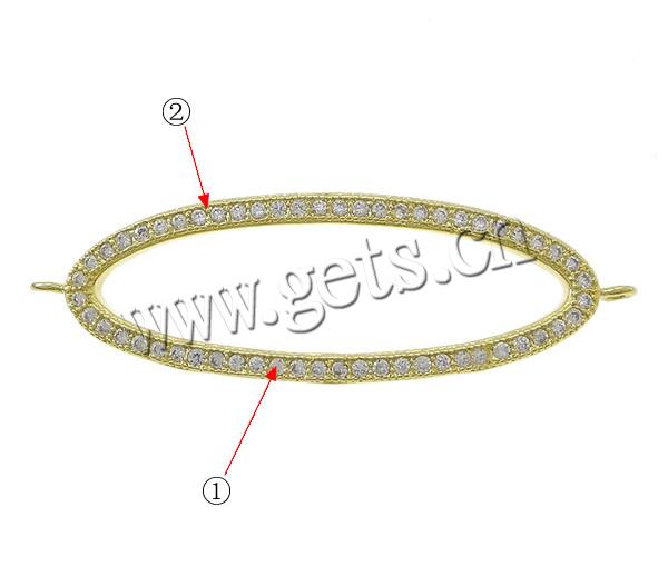 Befestiger Zirkonia Messing Schmuckverbinder, flachoval, plattiert, Micro pave Zirkonia & 1/1-Schleife, keine, 45x14x2mm, Bohrung:ca. 1.5mm, verkauft von PC