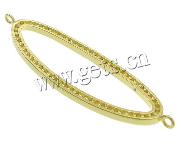 Befestiger Zirkonia Messing Schmuckverbinder, flachoval, plattiert, Micro pave Zirkonia & 1/1-Schleife, keine, 45x14x2mm, Bohrung:ca. 1.5mm, verkauft von PC