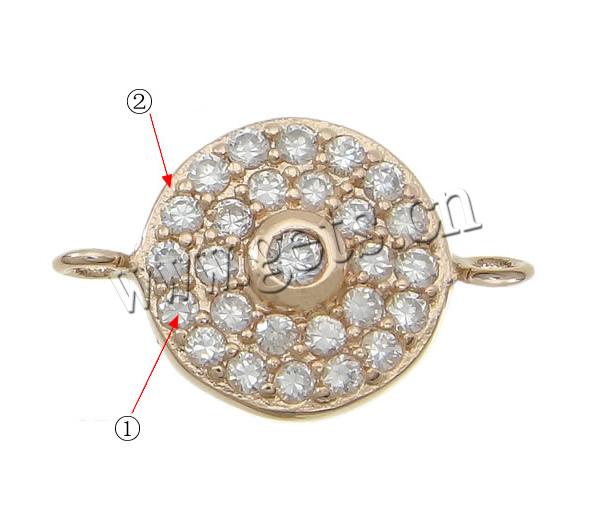 Zircon pavent Laiton Connector, Plat rond, Placage, pavé de micro zircon & boucle de 1/1, plus de couleurs à choisir, 16x10x2.5mm, Trou:Environ 1.5mm, Vendu par PC