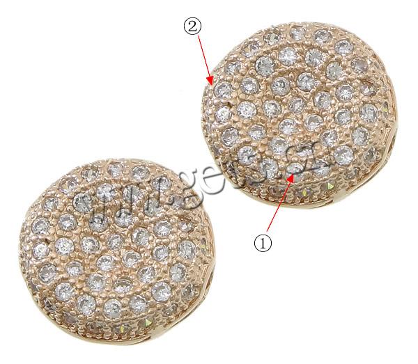 Cubic Zirconia Micro Pave Brass Beads, Flat Round, plated, micro pave cubic zirconia & hollow, more colors for choice, 12x6mm, Hole:Approx 1.5mm, Sold By PC