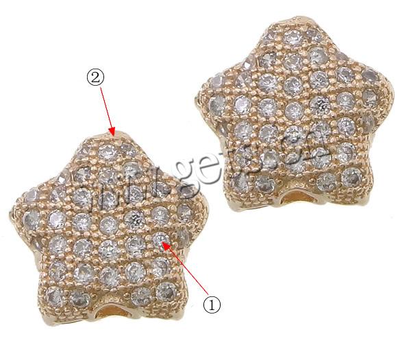 Cuentas Zirconia micro pavimenta cúbicos, metal, Estrella, chapado, Micro pavé con 38 pcs zirconia cúbico, más colores para la opción, 11.5x12x5mm, agujero:aproximado 2mm, Vendido por UD