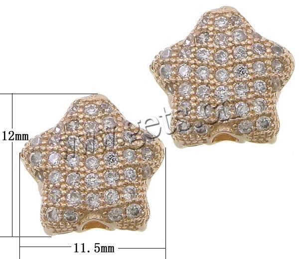 Cuentas Zirconia micro pavimenta cúbicos, metal, Estrella, chapado, Micro pavé con 38 pcs zirconia cúbico, más colores para la opción, 11.5x12x5mm, agujero:aproximado 2mm, Vendido por UD