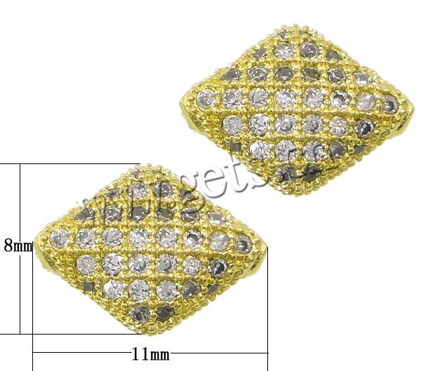 Cubic Zirconia Micro Pave Brass Beads, Rhombus, plated, micro pave cubic zirconia, more colors for choice, 11x8x4mm, Hole:Approx 2mm, Sold By PC