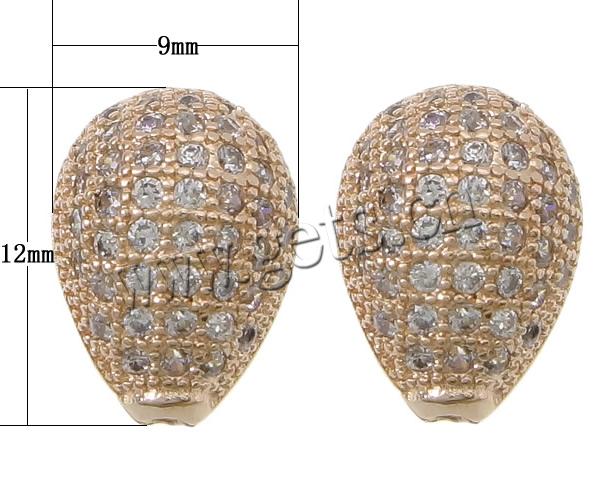 Cuentas Zirconia micro pavimenta cúbicos, metal, Gota, chapado, Micro pavé con 46 zirconia cúbica, más colores para la opción, 9x12x9mm, agujero:aproximado 1.5mm, Vendido por UD