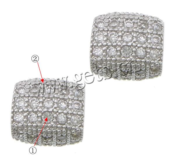 Cubic Zirconia Micro Pave Brass Beads, Drum, plated, micro pave cubic zirconia & large hole, more colors for choice, 7x6x6mm, Hole:Approx 3.5mm, Sold By PC