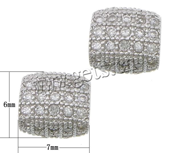 Cubic Zirconia Micro Pave Brass Beads, Drum, plated, micro pave cubic zirconia & large hole, more colors for choice, 7x6x6mm, Hole:Approx 3.5mm, Sold By PC