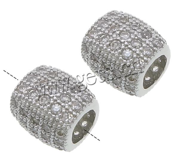 Cubic Zirconia Micro Pave Brass Beads, Drum, plated, micro pave cubic zirconia & large hole, more colors for choice, 7x6x6mm, Hole:Approx 3.5mm, Sold By PC