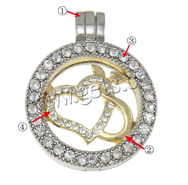 Zinc Alloy Floating Charm Pendant, Flat Round, plated, Customized & with rhinestone, more colors for choice, nickel, lead & cadmium free, 28x36x6mm, Hole:Approx 4x6mm, Sold By PC