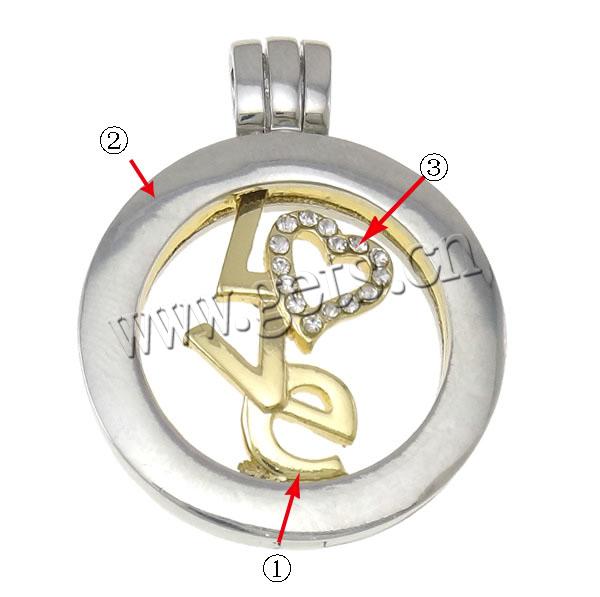 Zinc Alloy Floating Charm Pendant, Flat Round, plated, Customized & with rhinestone, more colors for choice, nickel, lead & cadmium free, 28x36x6mm, Hole:Approx 4x6mm, Sold By PC