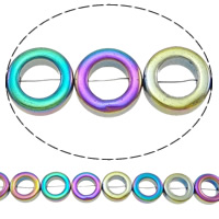 Nicht magnetische Hämatit Perlen, Non- magnetische Hämatit, Kreisring, plattiert, regenbogenfarben, Grade A, 12mm, Länge:16 ZollInch, verkauft von Strang