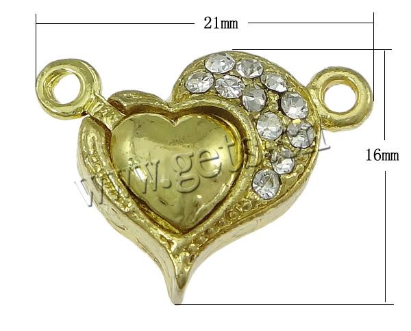 Cierre Magnético de Aleación de Zinc, Corazón, chapado, con diamantes de imitación & sarta sola, más colores para la opción, libre de níquel, plomo & cadmio, 21x16x6mm, agujero:aproximado 2mm, Vendido por UD