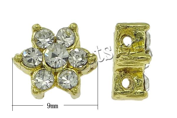 Barra separadora de diamantes de imitación, con aleación de zinc, Flor, chapado, 2-sarta, más colores para la opción, libre de níquel, 8x10mm, agujero:aproximado 1mm, Vendido por UD