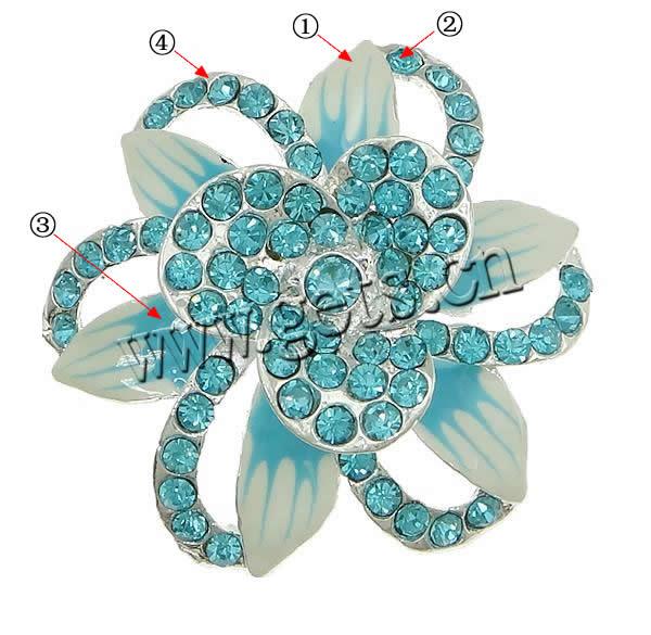 Основы для броши из цикового сплава, цинковый сплав, Форма цветка, Другое покрытие, эмаль & со стразами, Много цветов для выбора, 49x49x13mm, продается PC