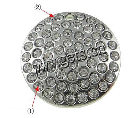 Zinc Alloy Rhinestone Pendants, Flat Round, plated, Customized & with rhinestone, more colors for choice, nickel, lead & cadmium free, Hole:Approx 1mm, Sold By PC