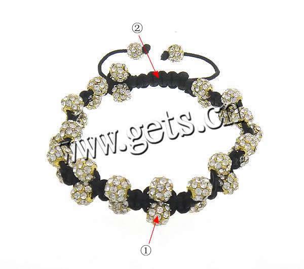 Zinc Alloy Woven Ball Bracelets, with Wax Cord, handmade, with A grade rhinestone, more colors for choice, 6mm, 13mm, Length:Approx 5-9 Inch, Sold By Strand