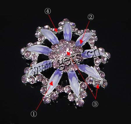 Fornituras de Broche de Aleación de Zinc, Flor, chapado, Modificado para requisitos particulares & esmalte & con diamantes de imitación, más colores para la opción, 53x53mm, Vendido por UD