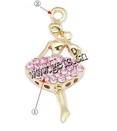 Character Shaped Zinc Alloy Pendants, Girl, plated, Customized & different styles for choice & with rhinestone, more colors for choice, 38x20x4.5mm, Hole:Approx 2mm, Sold By PC