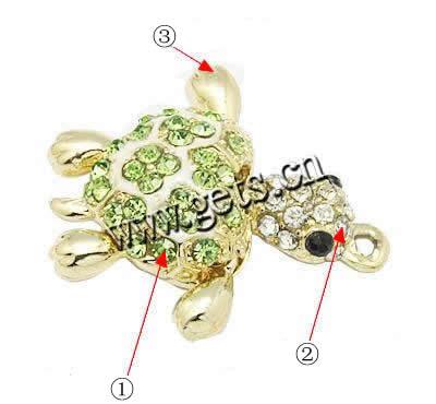 Zinc Alloy Animal Pendants, Turtle, plated, with rhinestone, more colors for choice, 30x26x9.5mm, Hole:Approx 2mm, Sold By PC