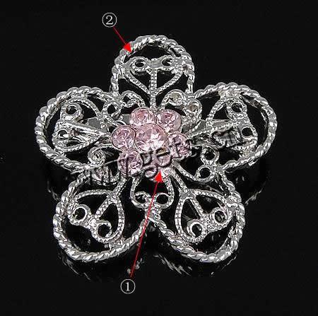 Broche en alliage zinc avec stras, alliage de zinc, avec strass, fleur, avec strass, protéger l'environnement, sans nickel, plomb et cadmium, 34.5x34.5x6mm, Vendu par PC