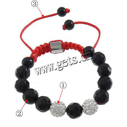 Crystal Woven Ball Bracelets, with Rhinestone Clay Pave Bead & Nylon Cord & Zinc Alloy, more colors for choice, 10mm, 8mm, Length:Approx 6-10 Inch, Sold By Strand