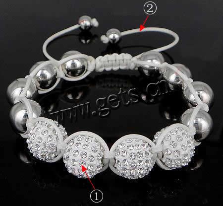 Pulseras de Aleación de Zinc estilo Woven Ball, con cordón de nylon & Acrílico, con diamantes de imitación, más colores para la opción, 12.5mm,11.5mm,7mm, longitud:7~10 Inch, Vendido por Sarta