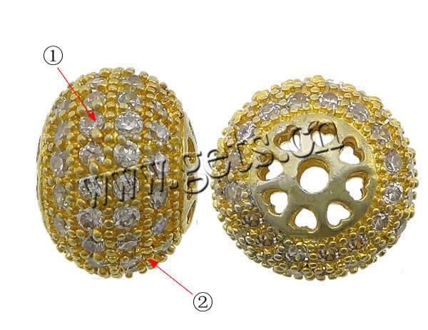 キュービックジルコニアマイクロパヴェビーズ, 銅, 円形, メッキ, マイクロパヴェジルコニア & くり抜き, 無色, 9x12mm, 穴:約 2mm, 売り手 パソコン