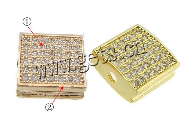 Cubic Zirconia Micro Pave Brass Beads, Square, plated, micro pave cubic zirconia, more colors for choice, 12x12x5mm, Hole:Approx 2mm, Sold By PC