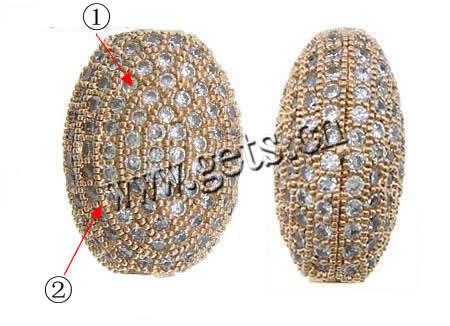 Zirkonia Micro pflastern Korn, Messing, flachoval, plattiert, Micro pave Zirkonia, keine, 10x14x7mm, Bohrung:ca. 2mm, verkauft von PC